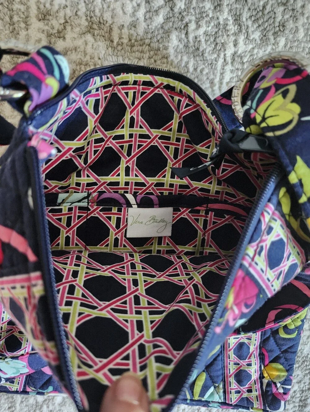Vera Bradley Navy Floral Quilted Crossbody with Pink and Green Accents